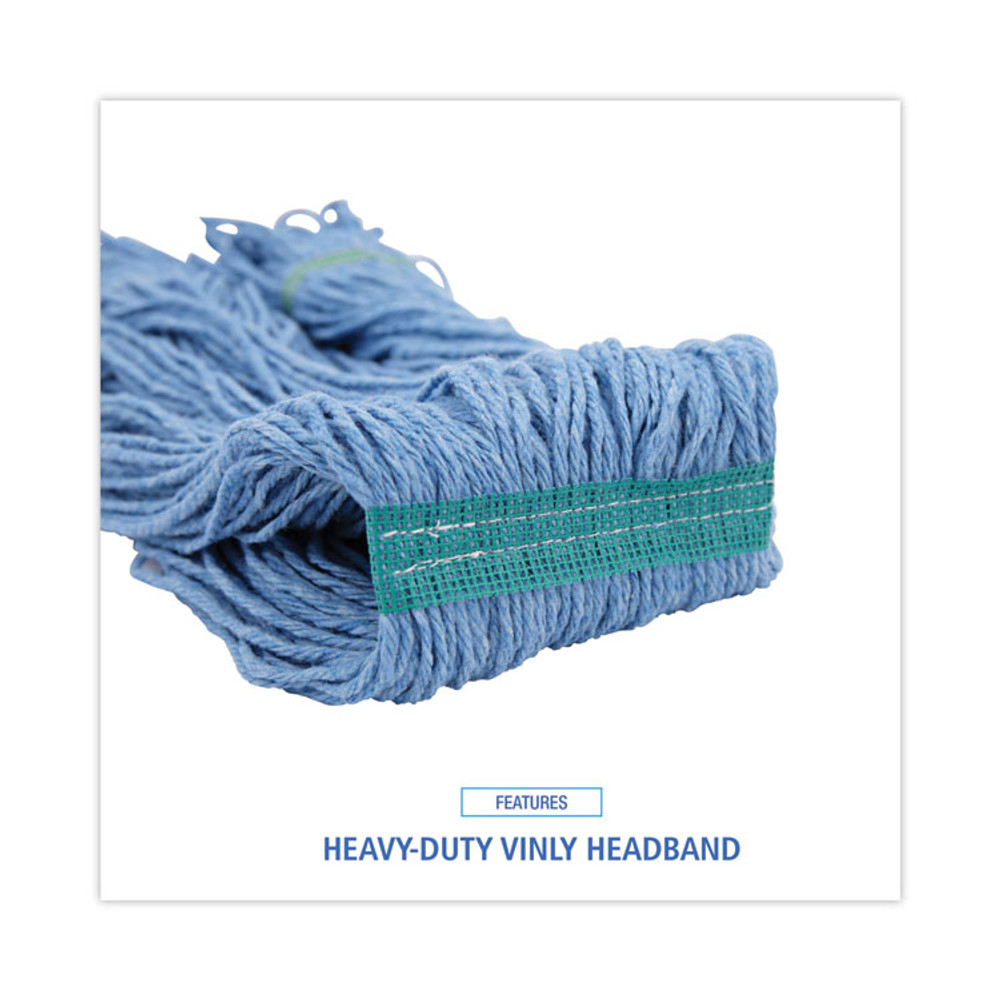 BOARDWALK 502BLNBCT Super Loop Wet Mop Head, Cotton/Synthetic Fiber, 1" Headband, Medium Size, Blue, 12/Carton