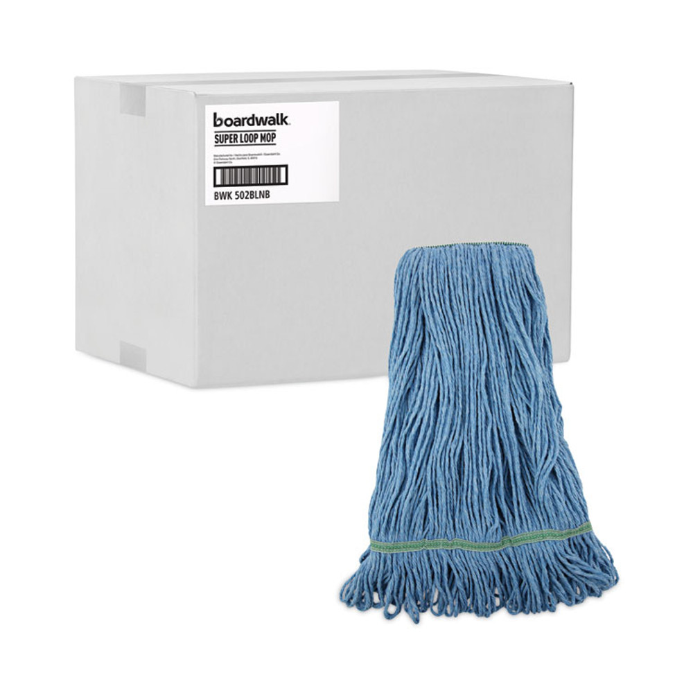 BOARDWALK 502BLNBCT Super Loop Wet Mop Head, Cotton/Synthetic Fiber, 1" Headband, Medium Size, Blue, 12/Carton