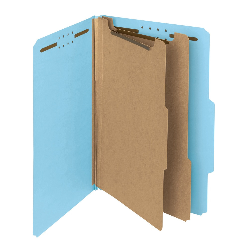 SMEAD MFG CO 19021 Smead Pressboard Classification Folders, 2 Dividers, Legal Size, 100% Recycled, Blue, Box Of 10