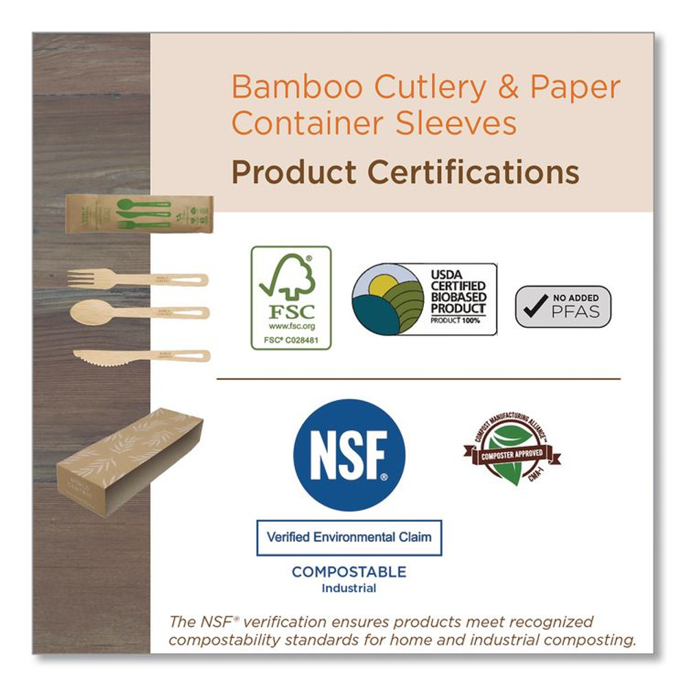 WORLD CENTRIC SPBB67 Bamboo Cutlery, Spoon, Paper, Natural, 2,000/Carton
