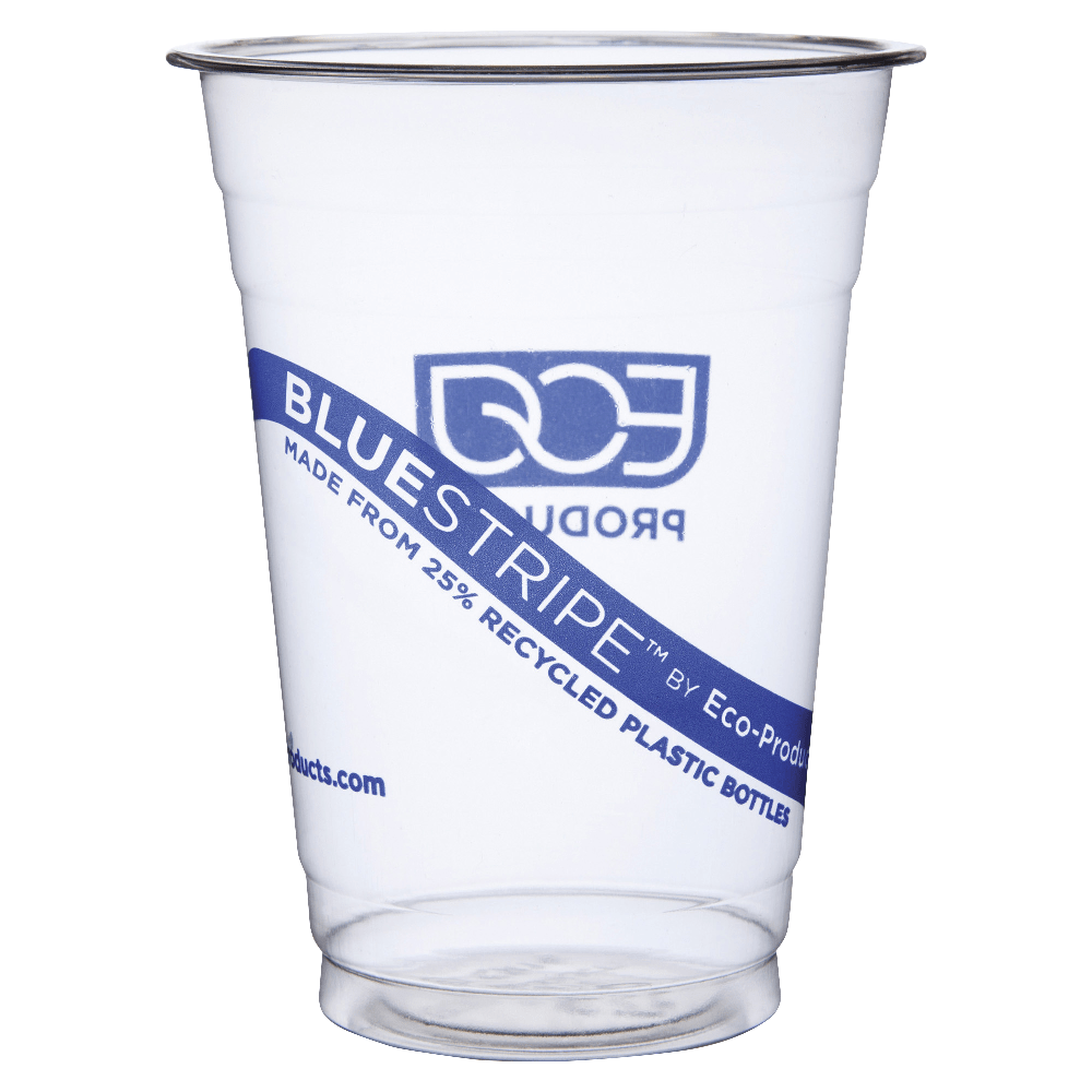 WADDINGTON NORTH AMERICA INC. EPCR16 Eco-Products BlueStripe PET Cold Cups, 16 Oz, Clear/Blue, Pack Of 1,000