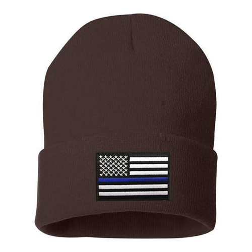 Thin Blue Line BEANIE-TBL-BROWN Thin Blue Line Flag Embroidered Beanie