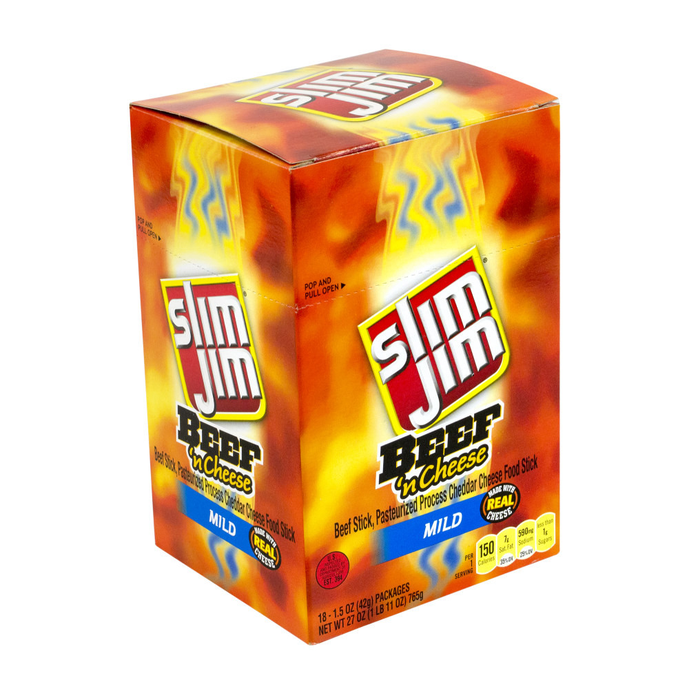 CONAGRA Slim Jim 11205  Beef And Cheese Packs, 1.5 Oz, Box Of 18 Packs