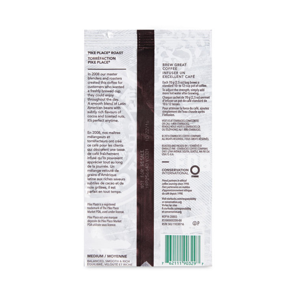 STARBUCKS COFFEE COMPANY 11018197CT Coffee, Pike Place, 2.7 oz Packet, 72/Carton