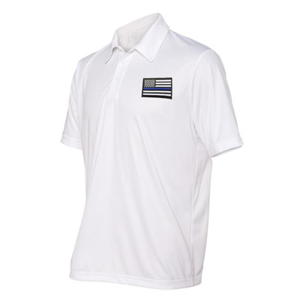 Thin Blue Line TBL-POLO-SPORT-WHITE-MEDIUM Polyester Sport Polo - Thin Blue Line Flag
