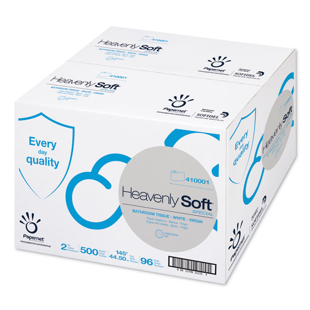 SOFIDEL AMERICA Papernet® 410001 Heavenly Soft Toilet Tissue, Septic Safe, 2-Ply, White. 4.1" x 146 ft, 500 Sheets/Roll, 96 Rolls/Carton