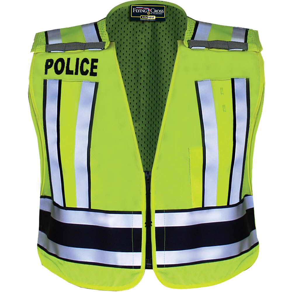 Flying Cross 71500P 86 MEDIUM N/A Pro Series Hi-Vis Safety Vest w/ Navy Band & POLICE Lettering - LAPD Navy