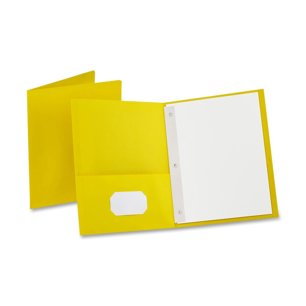 TOPS BRANDS Oxford 57709  Twin-Pocket Portfolio With Fasteners, 8 1/2in x 11in, Yellow, Pack Of 25