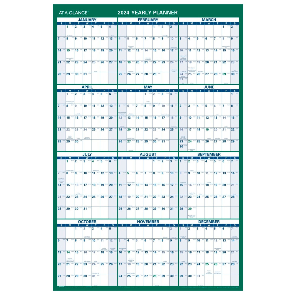 ACCO BRANDS USA, LLC PM2102824 2024 AT-A-GLANCE Vertical Reversible Erasable Yearly Wall Calendar, 24in x 36in, January to December 2024, PM21028