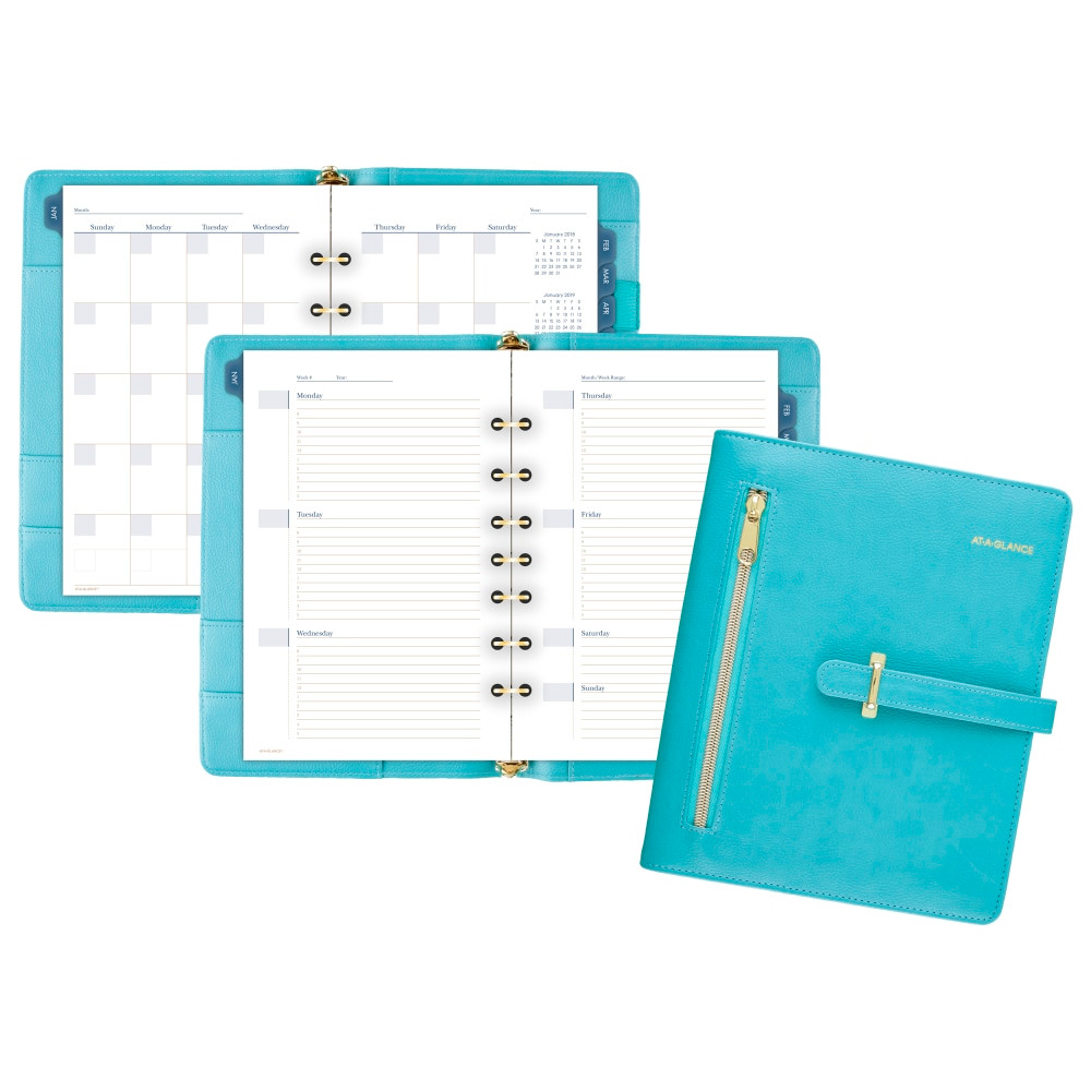 ACCO BRANDS USA, LLC AT-A-GLANCE DR1118-040-42  Weekly/Monthly Faux Leather Fashion Starter Set Planner, 5 1/2in x 8 1/2in, Teal