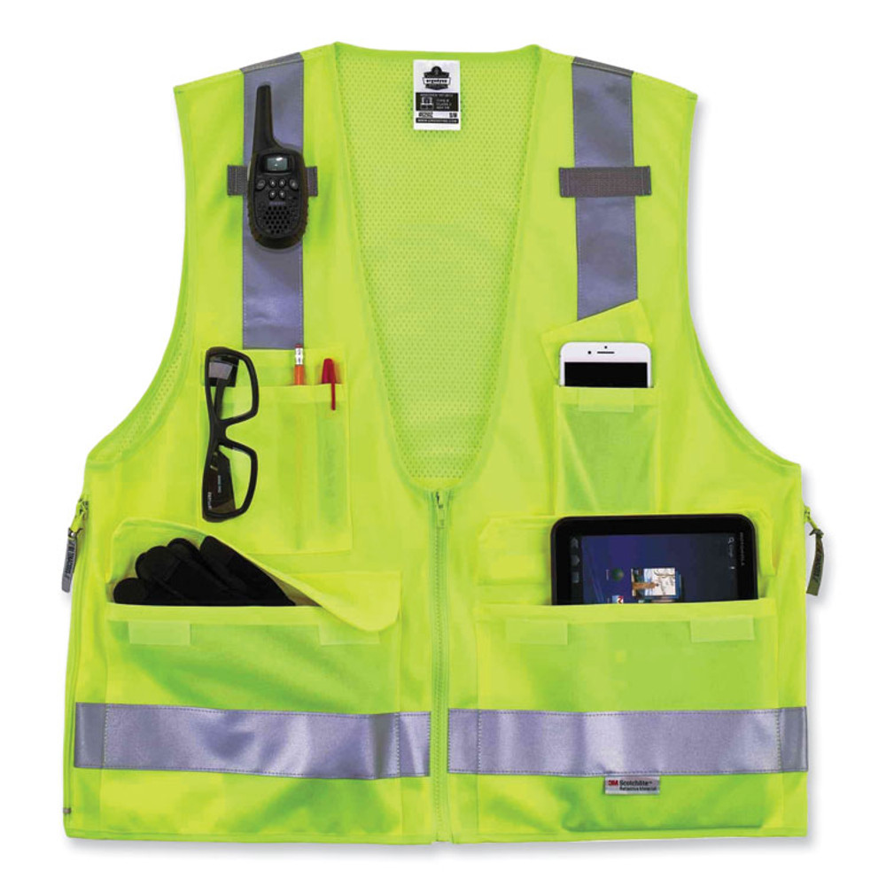 TENACIOUS HOLDINGS, INC. ergodyne® 21425 GloWear 8250Z Class 2 Surveyors Zipper Vest, Polyester, Large/X-Large, Lime