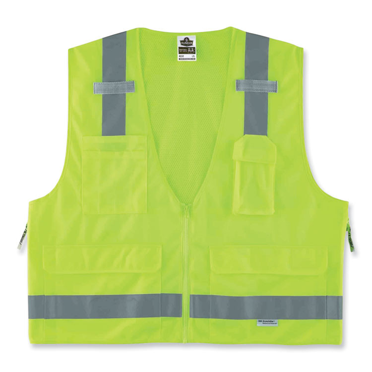 TENACIOUS HOLDINGS, INC. ergodyne® 21425 GloWear 8250Z Class 2 Surveyors Zipper Vest, Polyester, Large/X-Large, Lime