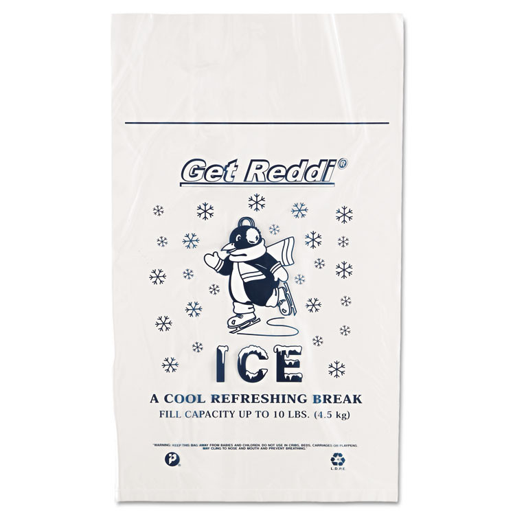 INTEGRATED BAGGING SYSTEMS Inteplast Group IC1221 Ice Bags with Twist-Ties, Ice: Penguin Icon Labeling, 10 lb Capacity, 12" x 21", Clear, 1,000/Carton