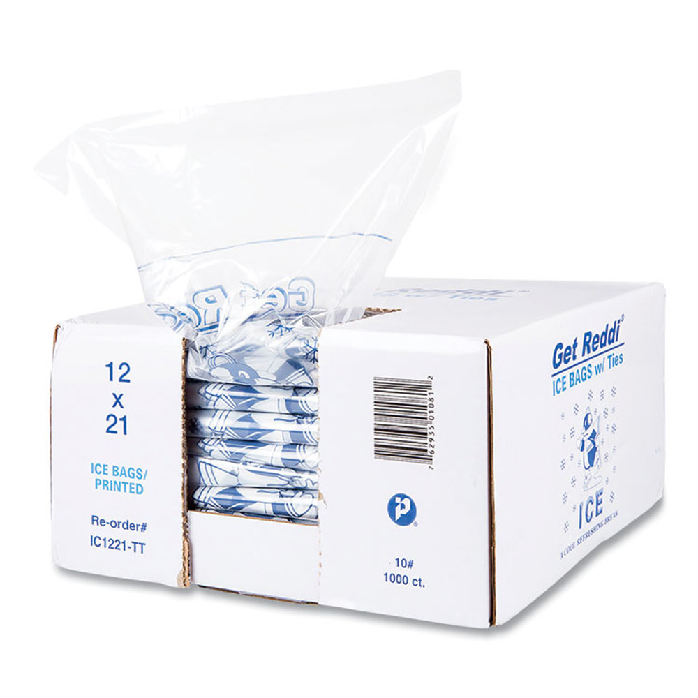 INTEGRATED BAGGING SYSTEMS Inteplast Group IC1221 Ice Bags with Twist-Ties, Ice: Penguin Icon Labeling, 10 lb Capacity, 12" x 21", Clear, 1,000/Carton