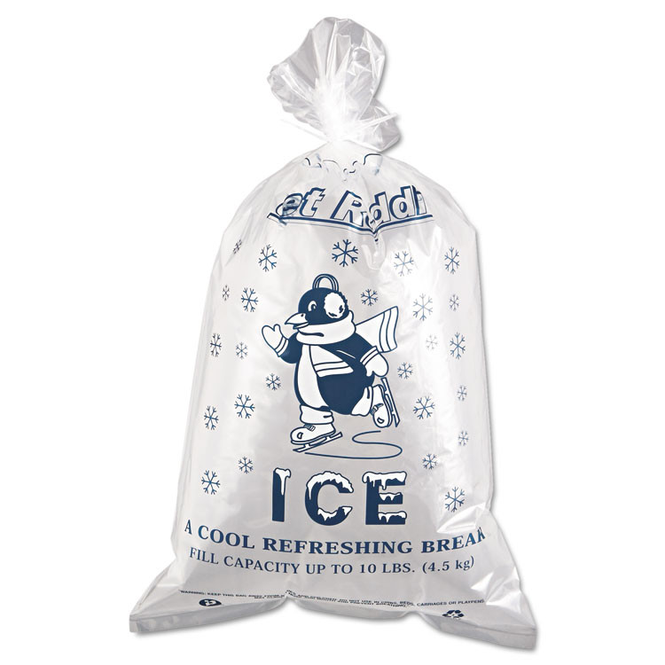 INTEGRATED BAGGING SYSTEMS Inteplast Group IC1221 Ice Bags with Twist-Ties, Ice: Penguin Icon Labeling, 10 lb Capacity, 12" x 21", Clear, 1,000/Carton