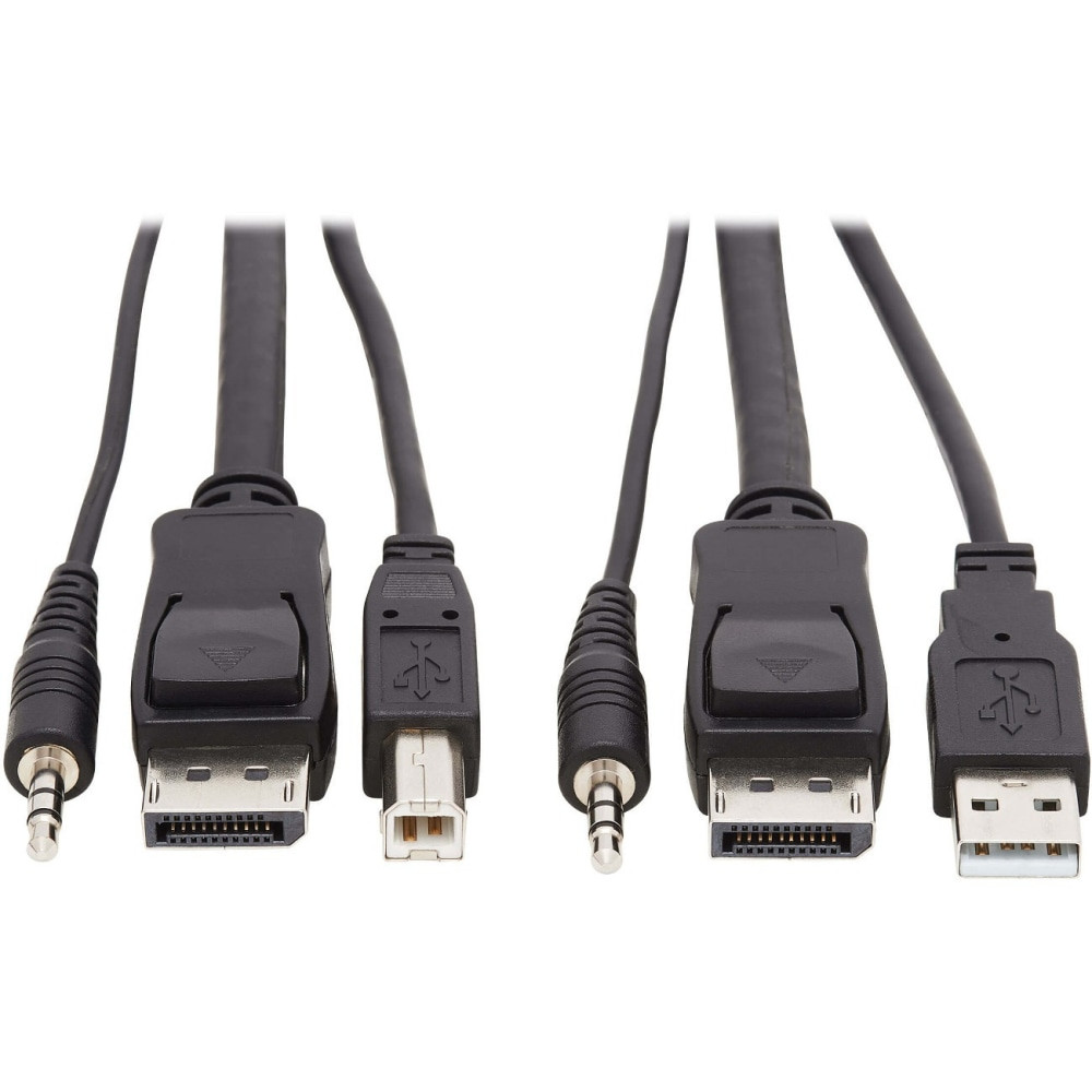 High-definition support. With 4K support, this cable ensures that users can enjoy stunning visuals and audio quality, making it ideal for high-resolution displays and audio setups.  Compliance and compatibility. This product adheres to Plug-and-Play standards and is RoHS-compliant, ensuring it is user-friendly and environmentally responsible, along with broad compatibility across devices thanks to HDCP 2.2 and DisplayPort 1.2 standards.  Versatile connectivity. This cable features a combination of 4-pin USB Type-A, mini-phone 3.5 mm, and 20-pin DisplayPort connectors, allowing it to connect a wide array of devices, effectively meeting various connectivity requirements.  Durable construction. The gold-plated connectors enhance durability and improve signal transmission, reducing loss and interference for a reliable connection.