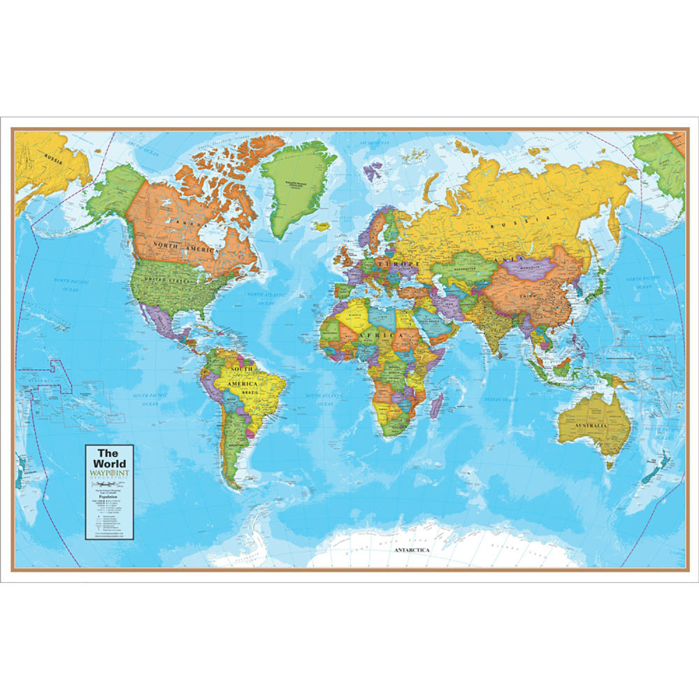 ROUND WORLD PRODUCTS, INC. Waypoint Geographic RWPWG10  Blue Ocean Laminated Wall Map, 24in x 36in, World