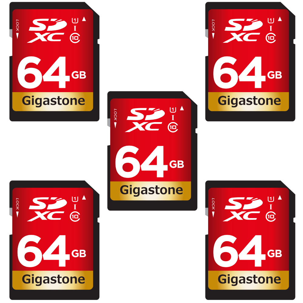 DANE-ELEC CORP Gigastone GS-SDXC80U1-64GBX5-B Dane-Elec Gigastone Class 10 UHS-I U1 SDXC Cards, 64GB, Pack Of 5 Cards