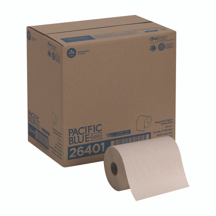 GEORGIA PACIFIC Professional 26401 Pacific Blue Basic Recycled Paper Towel Roll, 1-Ply, 7.88 x 350 ft, Brown, 12 Rolls/Carton