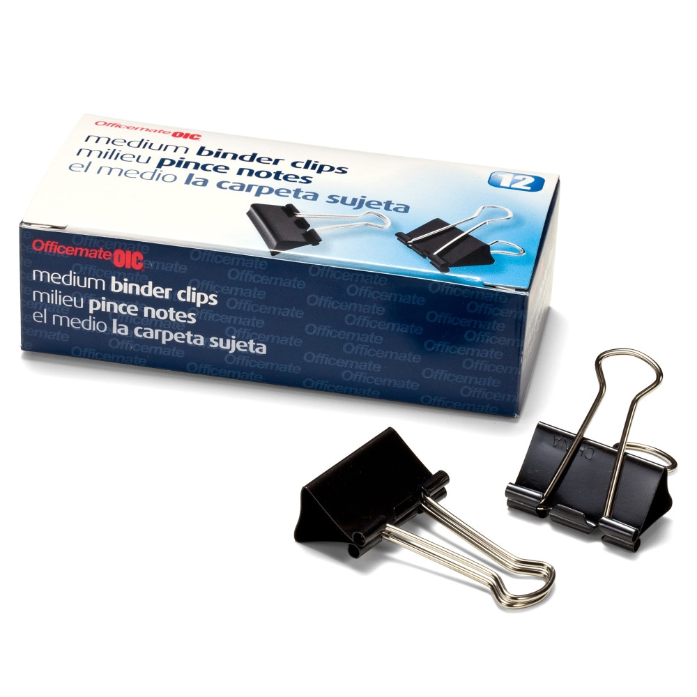 OFFICEMATE INTERNATIONAL CORP. 99050 OIC Binder Clips, Medium, 1 1/4in, Black, Box Of 12
