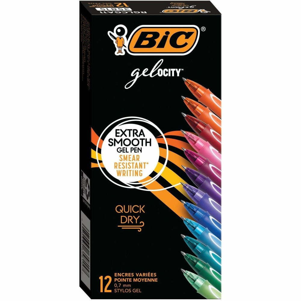 BIC CORP BIC RGLCGA11AST  Gel-ocity Gel Pens, Pack Of 12, Medium Point, 0.7 mm, Assorted Ink