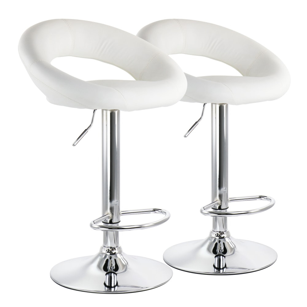 MEGAGOODS, INC. Elama 995116244M  Retro Adjustable Faux Leather Bar Stools, White/Chrome, Set Of 2 Stools