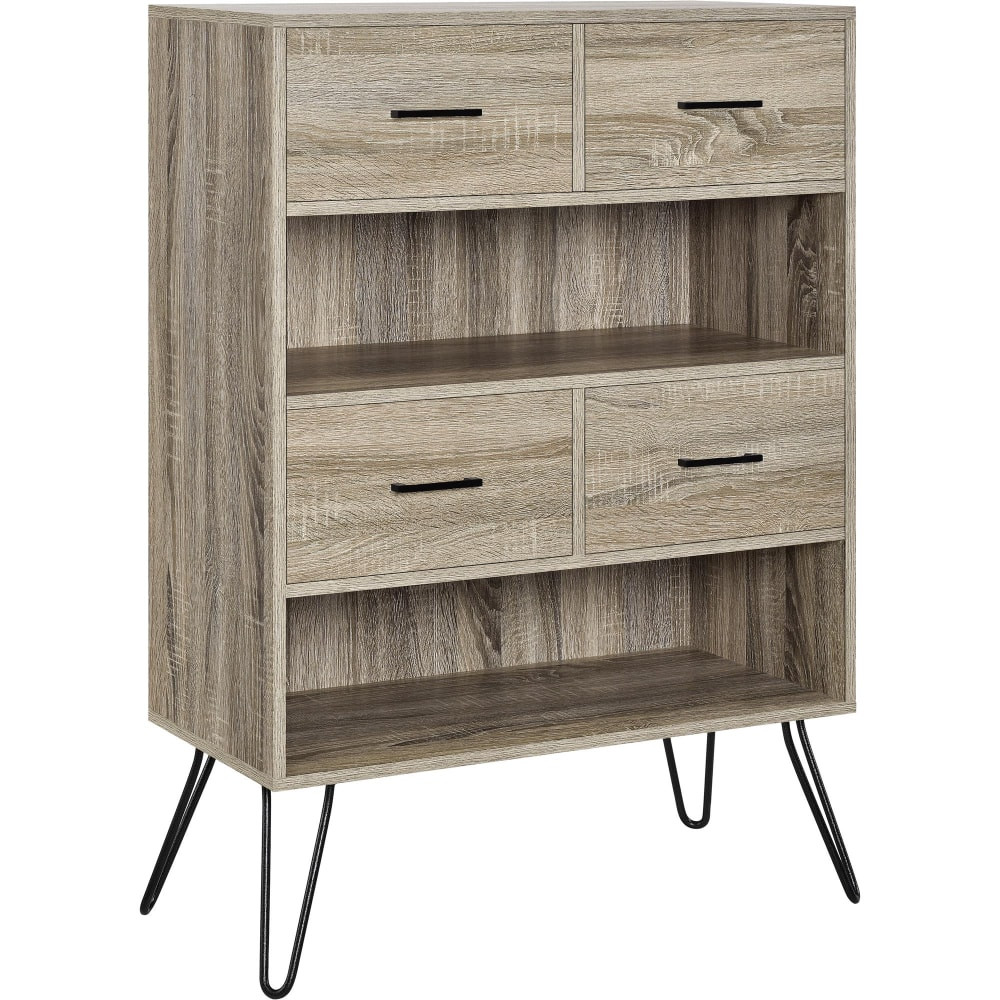 AMERIWOOD INDUSTRIES, INC. 9654096PCOM Ameriwood Home Landon Retro 44inH 2-Shelf Bookcase With Bins, Distressed Gray Oak