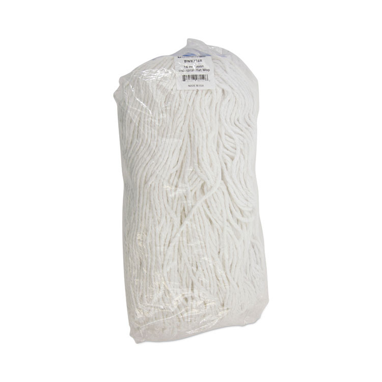 BOARDWALK 716RCT Cut-End Lie-Flat Wet Mop Head, Rayon, 16 oz, White, 12/Carton