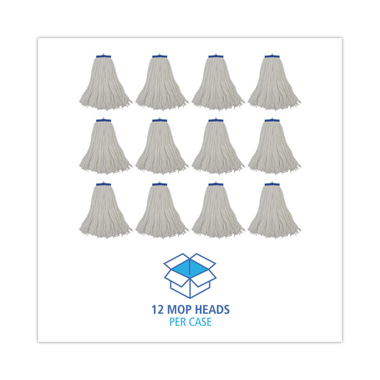 BOARDWALK 716RCT Cut-End Lie-Flat Wet Mop Head, Rayon, 16 oz, White, 12/Carton