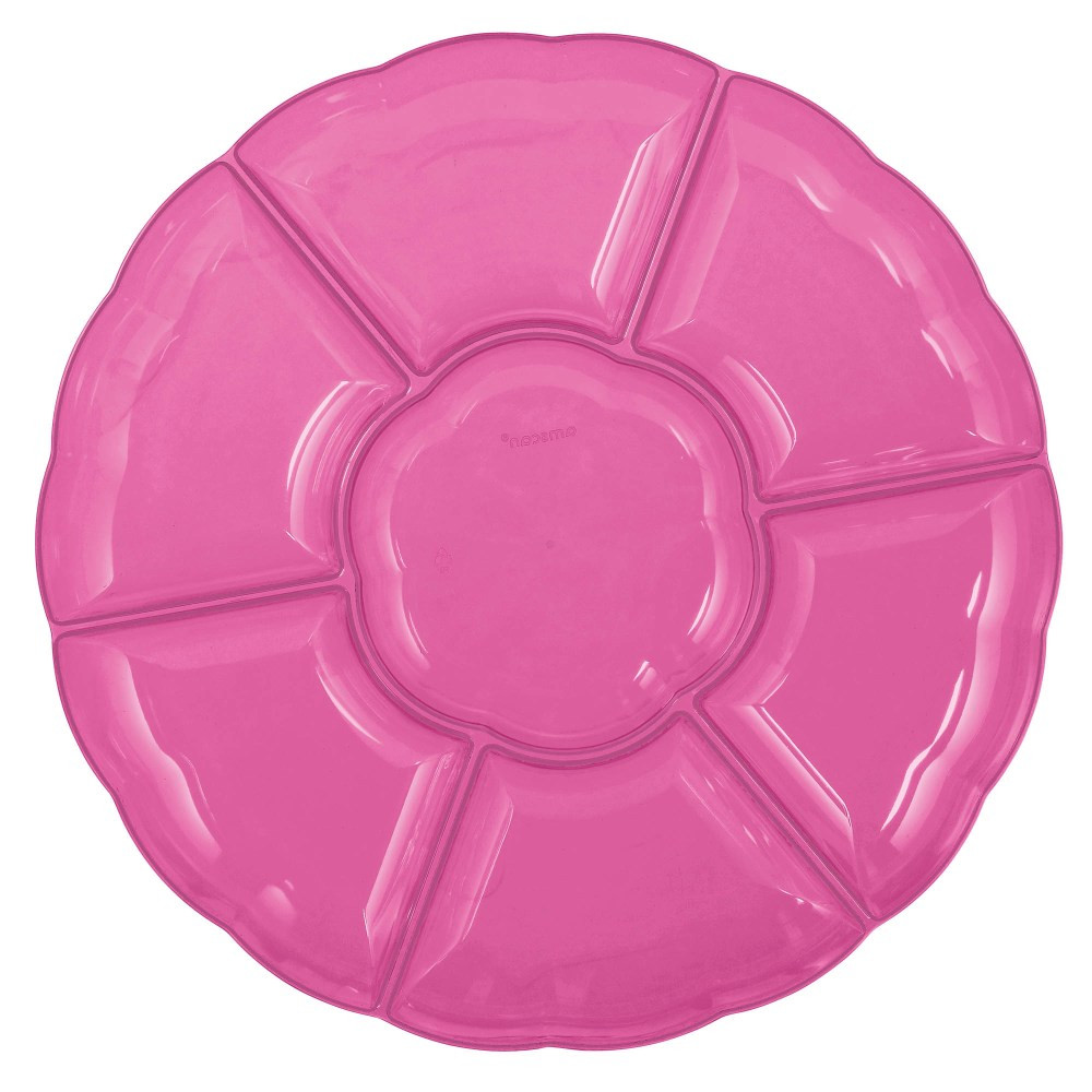 AMSCAN CO INC 439002.103 Amscan Scalloped Sectional Chip N Dip Trays, 16in, Bright Pink, Pack Of 3 Trays