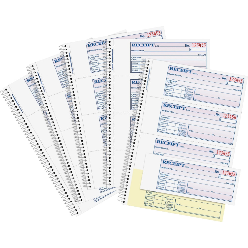 TOPS BUSINESS FORMS Adams SC1182PK  Spiral 2-part Money/Rent Receipt Book - 200 Sheet(s) - Spiral Bound - 2 Part - 2.75in x 7.62in Form Size - White, Canary - Assorted Sheet(s) - 5 / Pack