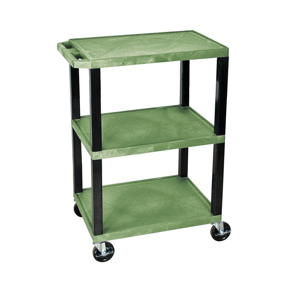 H. WILSON/ LUXOR FURNITURE H. Wilson WT34GS  3-Shelf Plastic Specialty Utility Cart, 34inH x 24inW x 18inD, Green Shelves/Black Legs