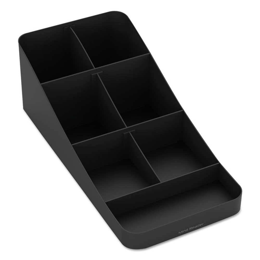EMS MIND READER LLC COMP7BLK Trove Seven-Compartment Coffee Condiment Organizer, 7.75 x 16 x 5.25, Black