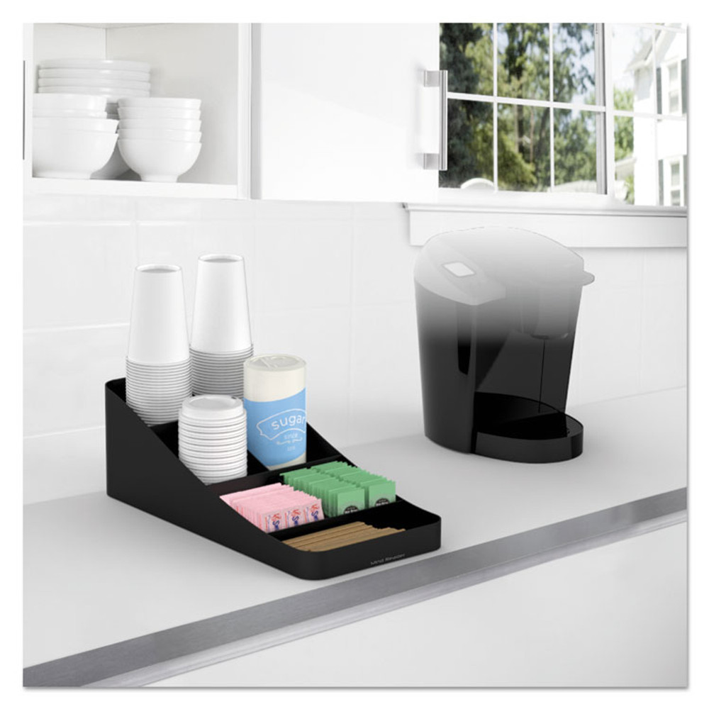 EMS MIND READER LLC COMP7BLK Trove Seven-Compartment Coffee Condiment Organizer, 7.75 x 16 x 5.25, Black