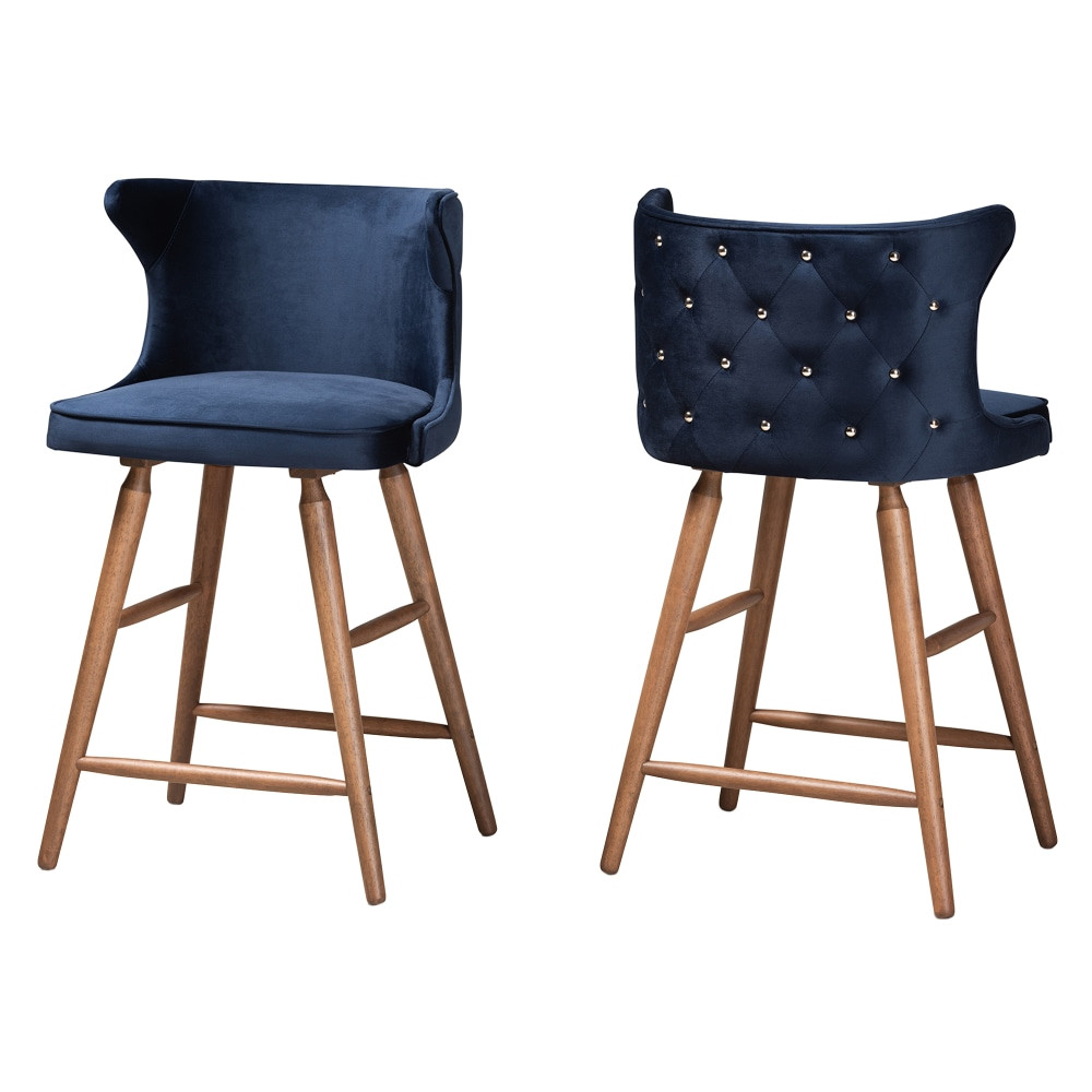 WHOLESALE INTERIORS, INC. 2721-11682 Baxton Studio Sagira Counter Stools, Navy Blue/Walnut, Set Of 2 Stools