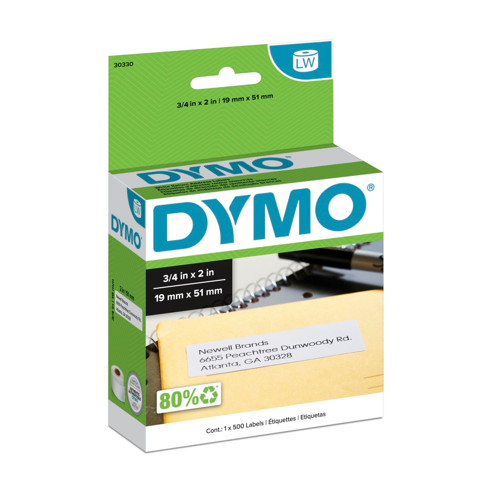 Quickly create perfect return address labels directly from your DYMO LabelWriter label maker with DYMO LW Return Address Labels. Using a direct thermal printing process, you avoid the hassle of expensive ink or toner.  CONVENIENT AND COST EFFECTIVE: Peel-and-stick address labels with strong self-adhesive backing; print with direct thermal printing technology-no ink or toner required  NO WASTED LABELS: Packed in rolls so you can print as many labels as needed  FIND LABELS FOR YOUR NEEDS: Available in a variety of sizes for mailing, shipping, barcode, and specialty applications  ALWAYS USE AUTHENTIC DYMO LABELS: For use with most DYMO label printers, including DYMO LabelWriter 5XL, 550, 550 Turbo, 4XL, 450, Wireless, 450 Duo, 450 Turbo, 450 Twin Turbo, and Desktop Mailing Solution  INCLUDES 500 LABELS: 1 roll of 500 labels (3/4in x 2in)