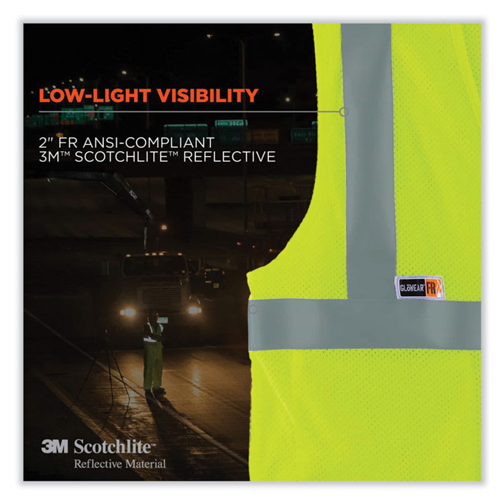 TENACIOUS HOLDINGS, INC. ergodyne® 21499 GloWear 8260FRHL Class 2 FR Safety Hook and Loop Vest, Modacrylic/Kevlar, 4X-Large/5X-Large, Lime