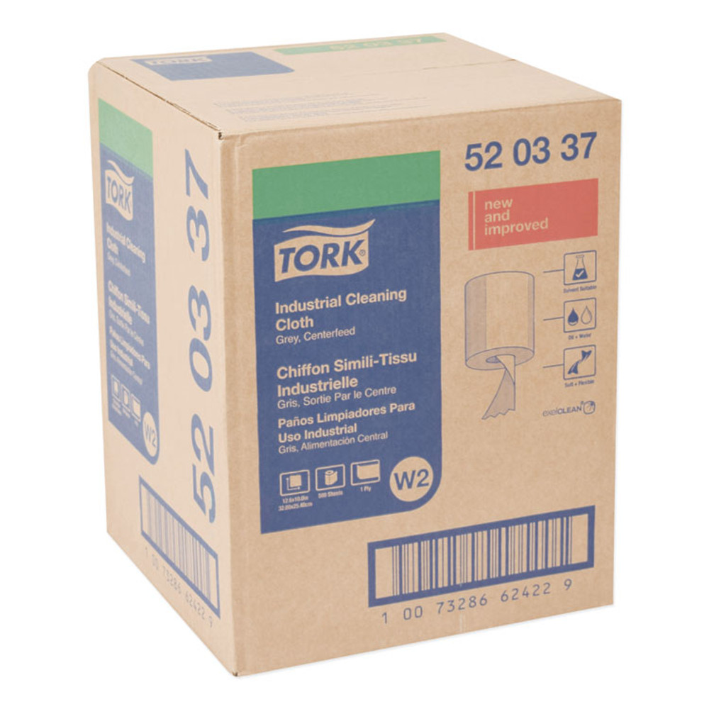 SCA TISSUE Tork® 520337 Industrial Cleaning Cloths, 1-Ply, 12.6 x 10, Gray, 500 Wipes/Roll