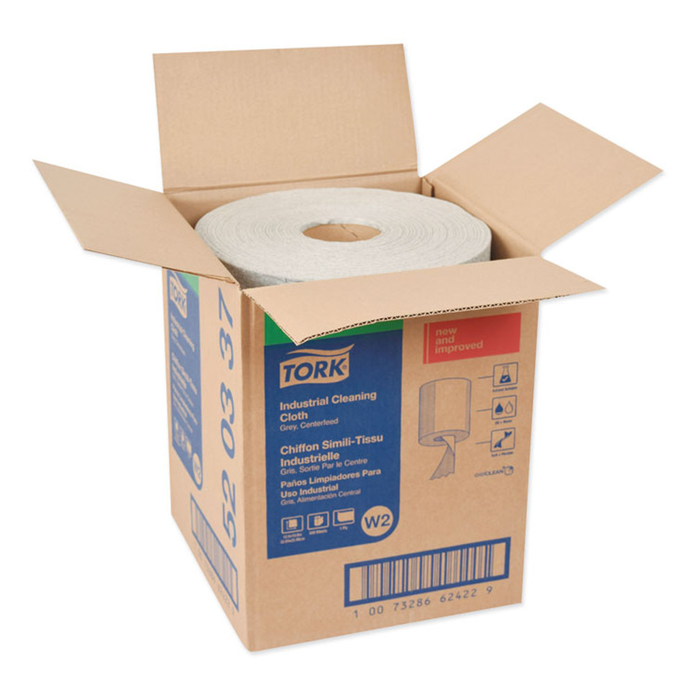 SCA TISSUE Tork® 520337 Industrial Cleaning Cloths, 1-Ply, 12.6 x 10, Gray, 500 Wipes/Roll