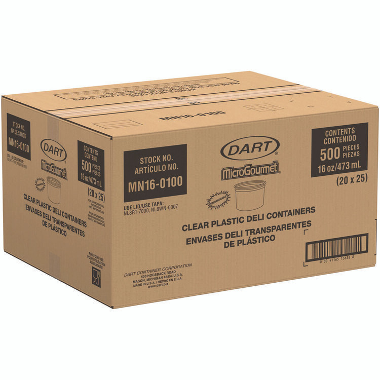 DART MN160100 MicroGourmet Food Container, 16 oz, Translucent, Plastic, 50/Pack, 10 Packs/Carton