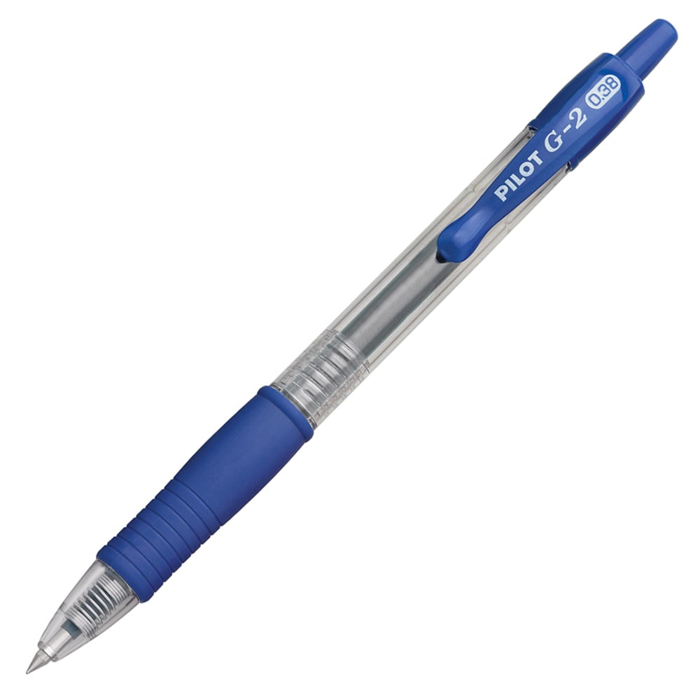 PILOT CORPORATION OF AMERICA 31278 Pilot G2 Retractable Gel Pens, Ultra Fine Point, 0.38 mm, Clear Barrels, Blue Ink, Pack Of 12