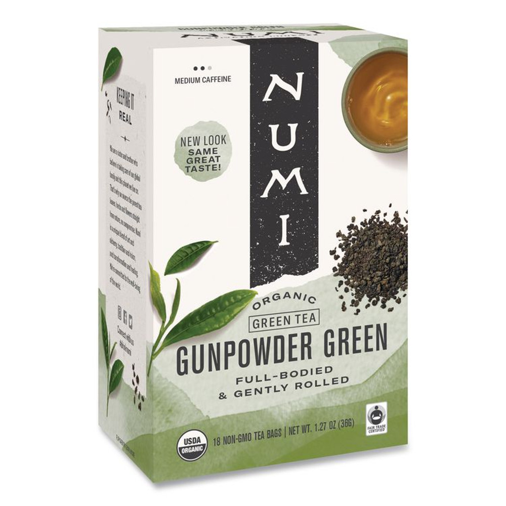 NUMI 10109 Organic Teas and Teasans, 1.27 oz, Gunpowder Green, 18/Box