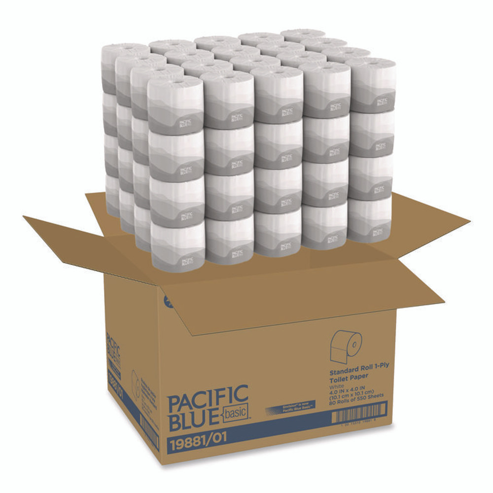 GEORGIA PACIFIC Professional 1988101 Pacific Blue Basic Embossed Bathroom Tissue, Septic Safe, 1-Ply, White, 550 Sheets/Roll, 80 Rolls/Carton