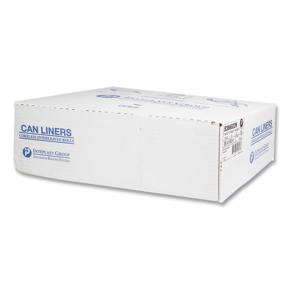INTEGRATED BAGGING SYSTEMS Inteplast Group S386022K High-Density Commercial Can Liners, 60 gal, 22 mic, 38" x 60", Black, Interleaved Roll, 25 Bags/Roll, 6 Rolls/Carton