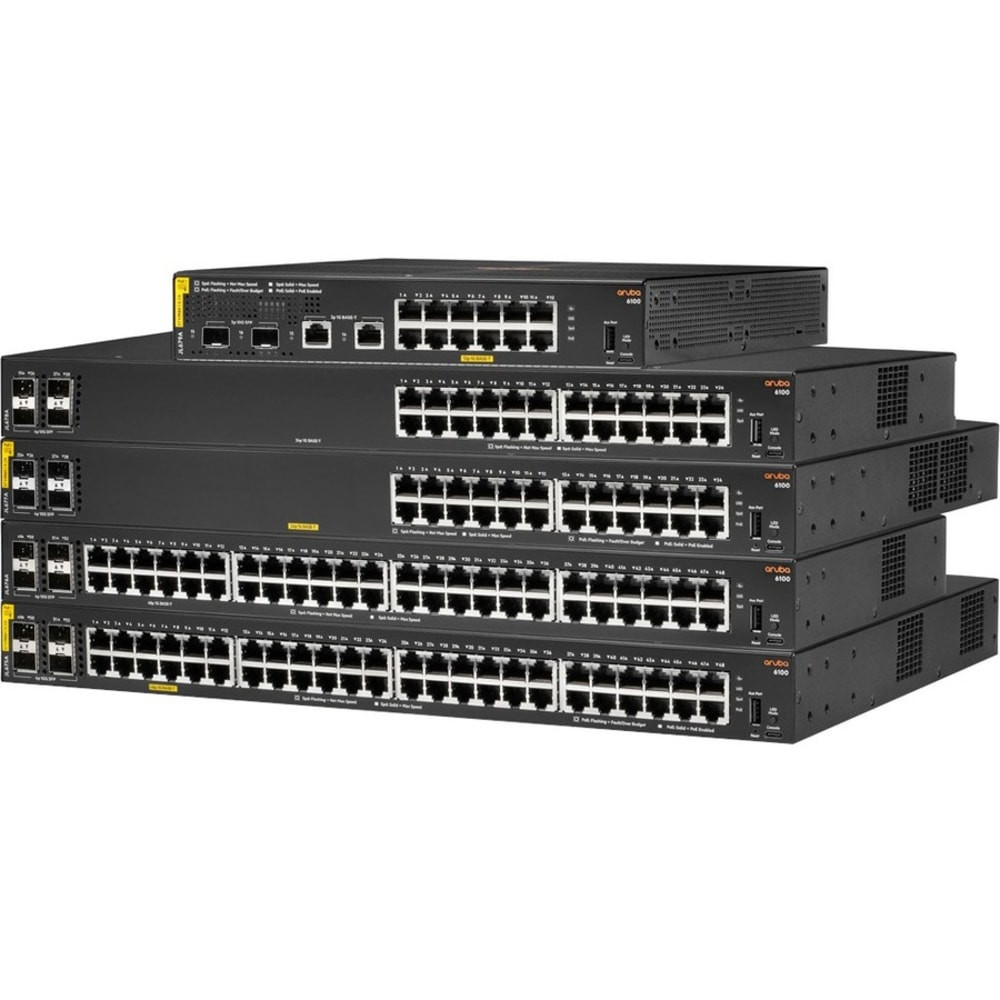 HP INC. Aruba JL675A#ABA  6100 48G Class4 PoE 4SFP+ 370W Switch - 48 Ports - Manageable - 3 Layer Supported - Modular - 30.60 W Power Consumption - 370 W PoE Budget - Twisted Pair, Optical Fiber - PoE Ports - 1U High - Rack-mountable, Wall Mountable