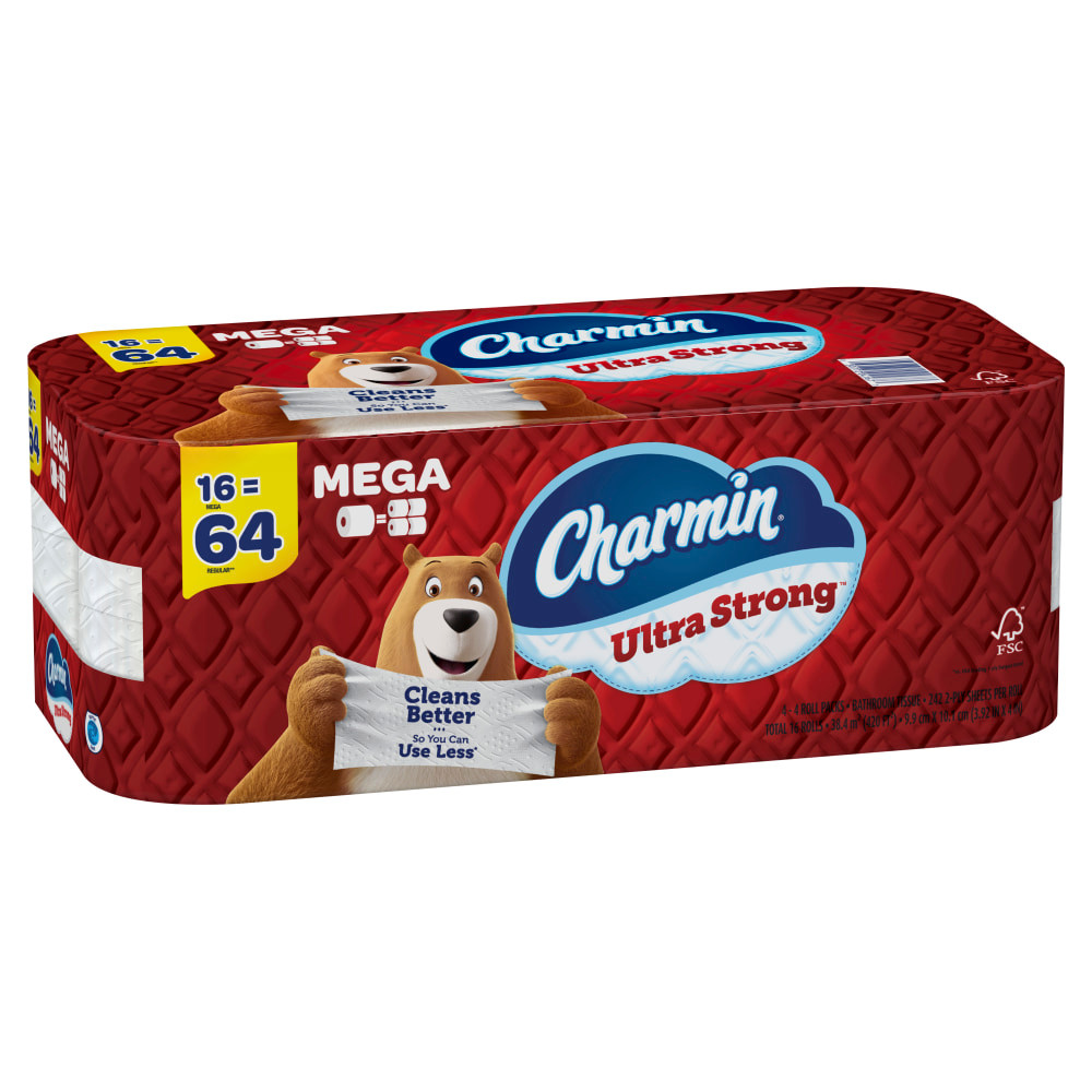 THE PROCTER & GAMBLE COMPANY 04167 Charmin Ultra Strong 2-Ply Bathroom Tissue Rolls, 4in x 4-1/2in, White, 242 Sheets Per Roll, Pack Of 16 Rolls