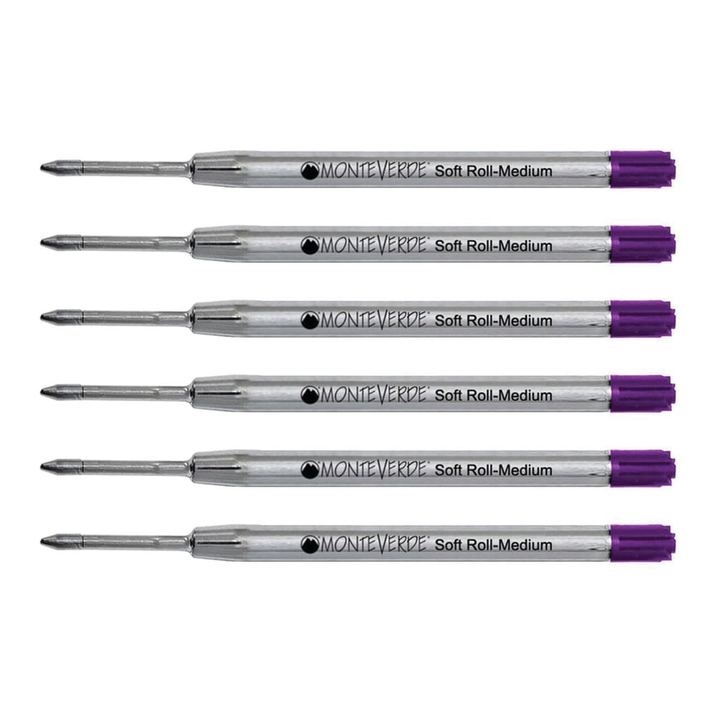 YAFA A PEN COMPANY P133PL Monteverde Soft Roll Parker Style Ballpoint Refills, Medium Point, 0.7 mm, Purple, Pack Of 6