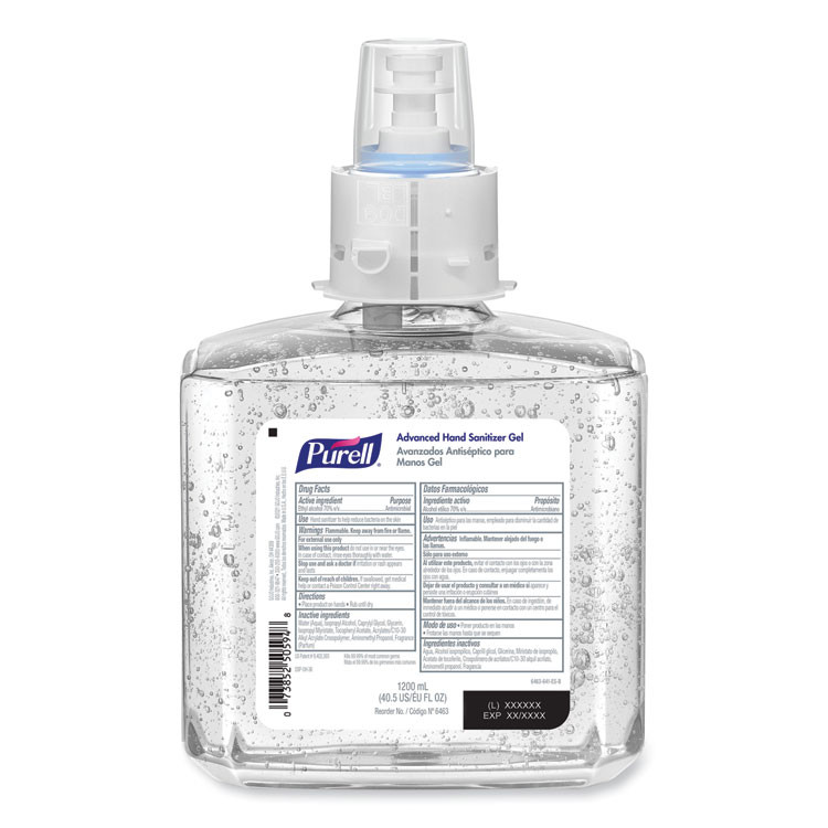GO-JO INDUSTRIES PURELL® 646302 Advanced Hand Sanitizer Gel Refill, 1,200 mL, Clean Scent, For ES6 Dispensers, 2/Carton