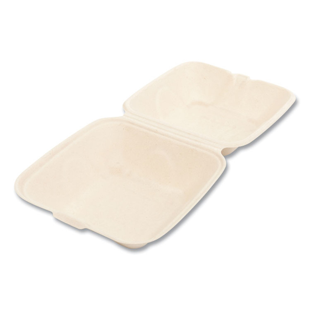 BOARDWALK HINGE66NPFA Bagasse PFAS-Free Food Containers, 1-Compartment, 6 x 6 x 3.19, Tan, Bamboo/Sugarcane, 500/Carton