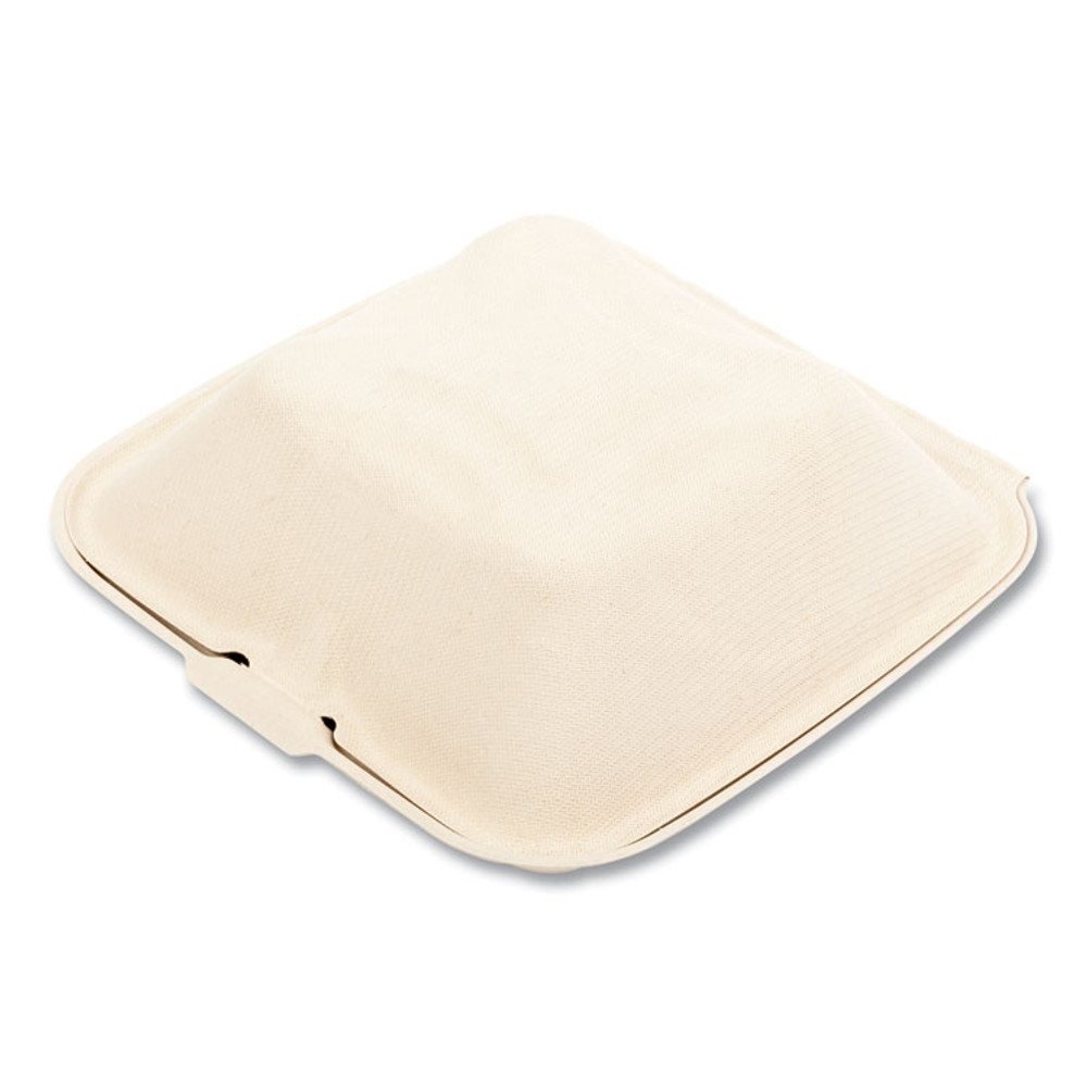 BOARDWALK HINGE66NPFA Bagasse PFAS-Free Food Containers, 6 x 6 x 3.19, Tan, Sugarcane, 500/Carton
